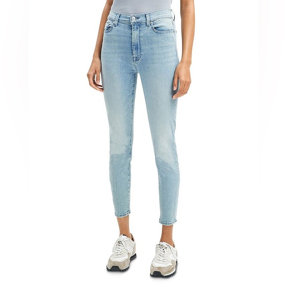 7 FOR ALL MANKIND High Waist Ankle Skinny Jeans in Linden Blue sz 31 - Picture 4 of 10